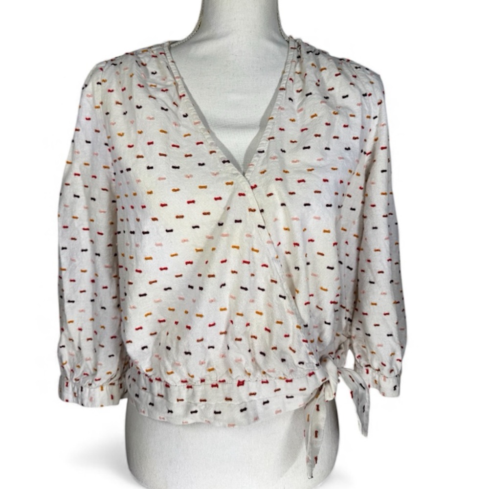 Madewell Women’s Wrap top in Rainbow Clipdot - Large 100% Cotton
